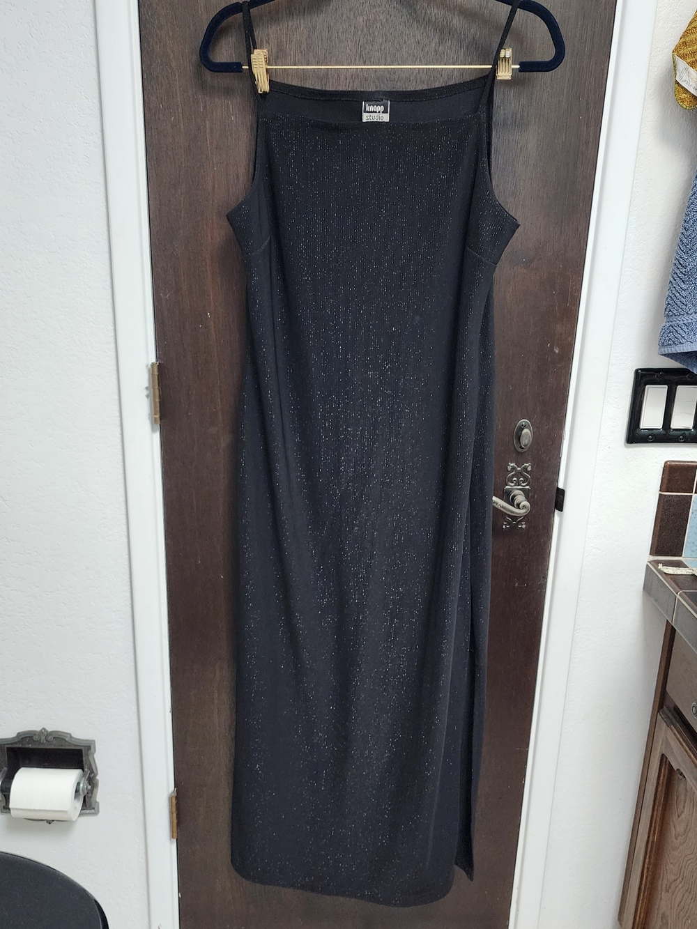 VTG 90s Knapp Studio Metallic Glitter Maxi Dress Black Whimsigoth Slit Large